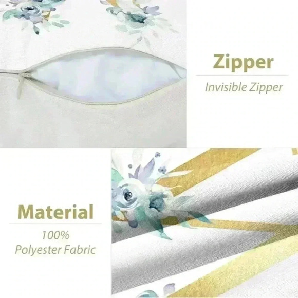 Pillow Covers 18x18” 1 pc I Alphabet Linen White/Gold I Blue Floral Boho Cottage - Picture 6 of 13